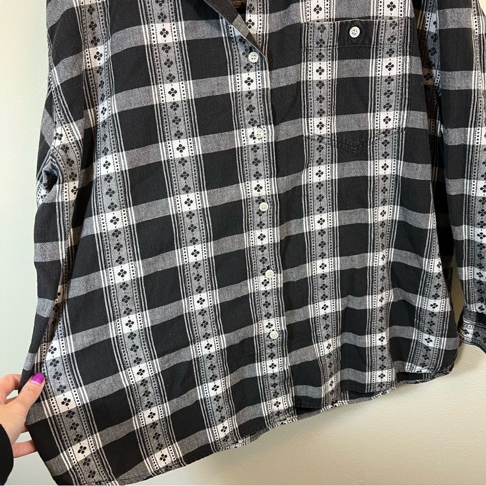 Company One 90's Vintage Gray White Plaid Button Down Shirt XL Cabincore - Picture 6 of 10